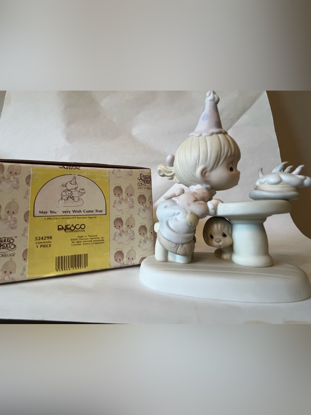 Precious Moments Porcelain Figurine - Pastel Pink & Cream Girl with Puppy